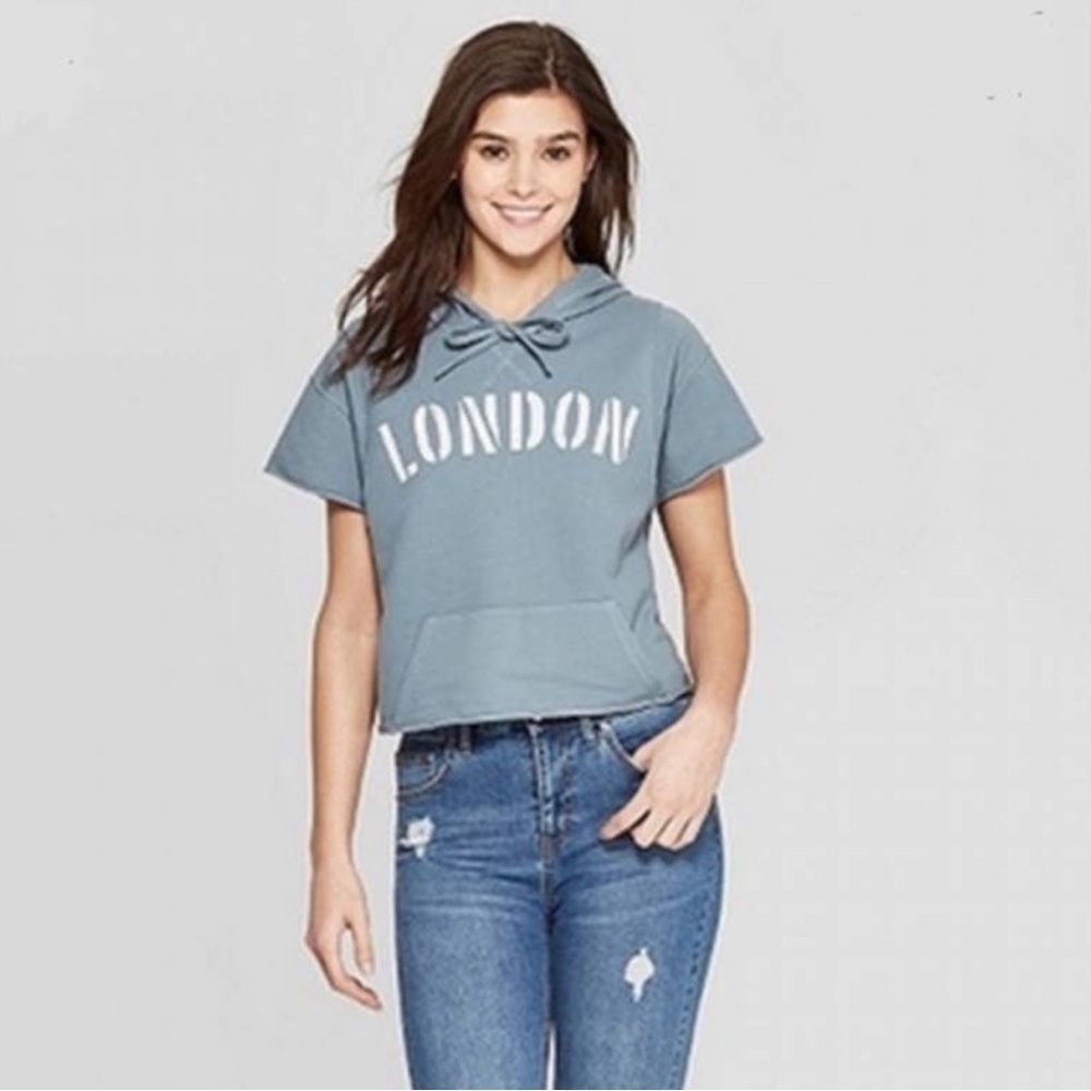 Grayson Threads Blush Gray Crop London Drawstring Hoodie Top Size L